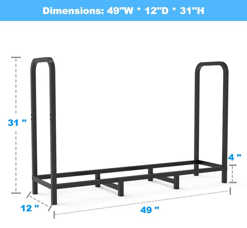 Tikimilor 4ft Firewood Rack Holder, Adjustable Heavy Duty Fire Log Stacker Stand for Fireplace, Outdoor Indoor Metal Wood Pile Storage Organizer, Patio Logs Stand tool, Black - Image 4