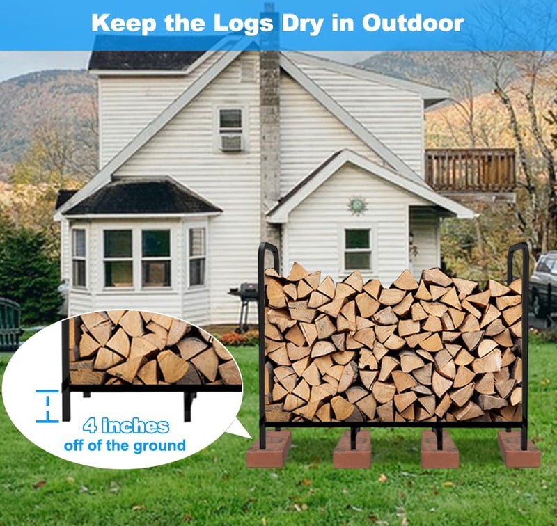 Tikimilor 4ft Firewood Rack Holder, Adjustable Heavy Duty Fire Log Stacker Stand for Fireplace, Outdoor Indoor Metal Wood Pile Storage Organizer, Patio Logs Stand tool, Black - Image 3