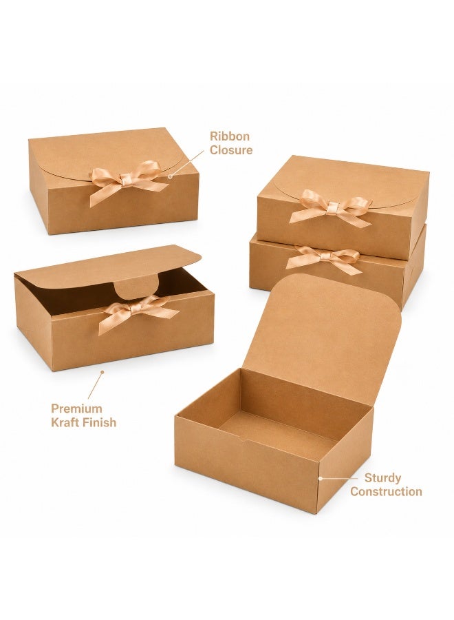 20 Pcs Foldable Champagne Satin Bow Decorated Kraft Cardboard Gift Boxes Collapsible Present Storage Boxes for Ramadan Eid Wedding Birthday Party Gift Packaging 16.5x16.5x5cm - Image 5