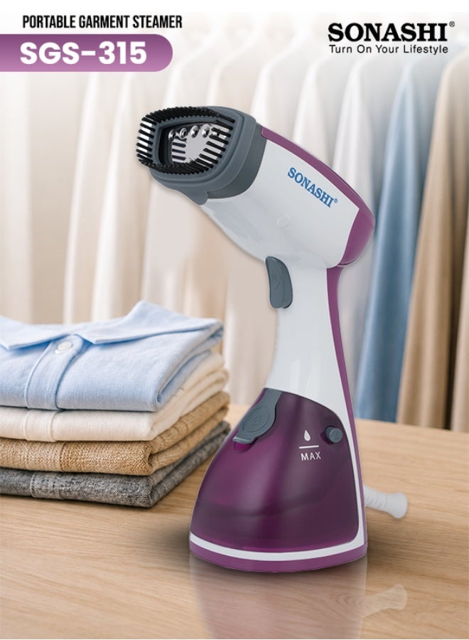 SONASHI Portable Handheld Garment Steamer|1100W| 250 ML| Upto 15g/min Continuous Powerful Steam |60 Sec Fast Heat-up| Ultra Easy Wrinkle Remover| Travel-Friendly |Removable Fabric Brush |SGS-315 Purple 250 ml 1100 W 250 ml 1100 W SGS-315 Purple - Image 1