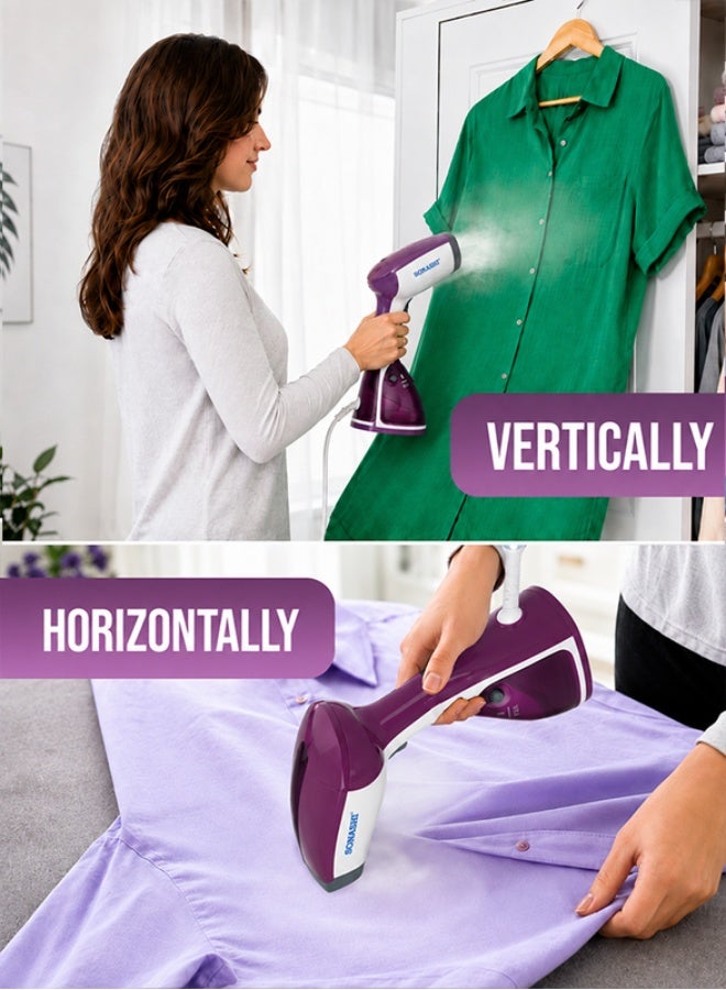 SONASHI Portable Handheld Garment Steamer|1100W| 250 ML| Upto 15g/min Continuous Powerful Steam |60 Sec Fast Heat-up| Ultra Easy Wrinkle Remover| Travel-Friendly |Removable Fabric Brush |SGS-315 Purple 250 ml 1100 W 250 ml 1100 W SGS-315 Purple - Image 3