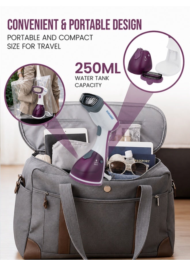 SONASHI Portable Handheld Garment Steamer|1100W| 250 ML| Upto 15g/min Continuous Powerful Steam |60 Sec Fast Heat-up| Ultra Easy Wrinkle Remover| Travel-Friendly |Removable Fabric Brush |SGS-315 Purple 250 ml 1100 W 250 ml 1100 W SGS-315 Purple - Image 5