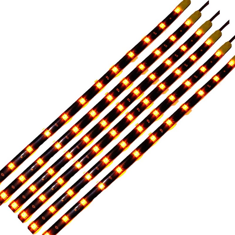 HYADA DC 12V Waterproof 1Ft 12 LED Strip Underbody Light with 6 inches Wires for Motor AmberYellowPack of 6
