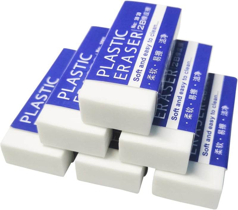 Dreamm White Erasers, 6 Pack Pencil Erasers Bulk for Supplies Office Prize Gifts (White 6 Pcs) - Image 1
