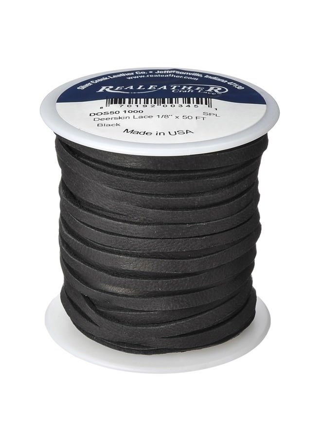 Realeather Silver Creek Leather Co Realeather DOS50-1000 Deerskin Leather Lace for Crafts and Jewelry Making, 0.125" x 50', Black, 1-Spool - Image 1