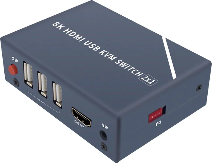 AYT Powermaster PM-11777 8k HDMI USB Kvm Switch 2x1 Adder Multiplexer Replicator