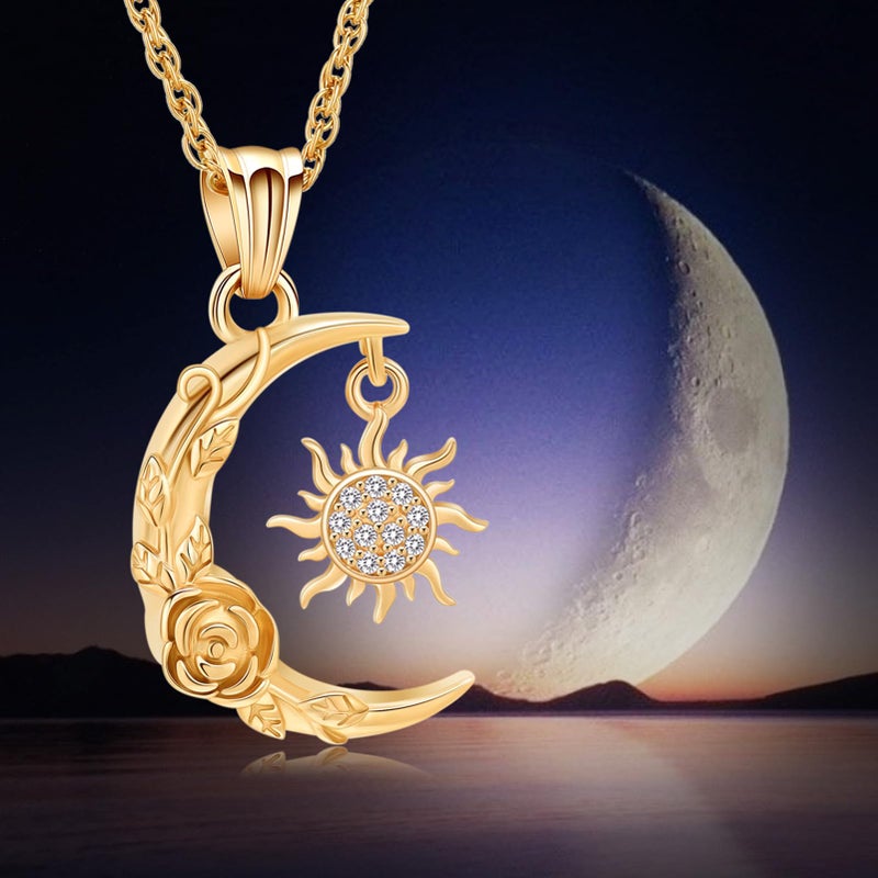 shajwo Cremation Jewelry Crescent Moon and Sun Rose Urn Necklaces for Ashes for Women Men Memorial Human Ashes Pendant,Gold - Image 5