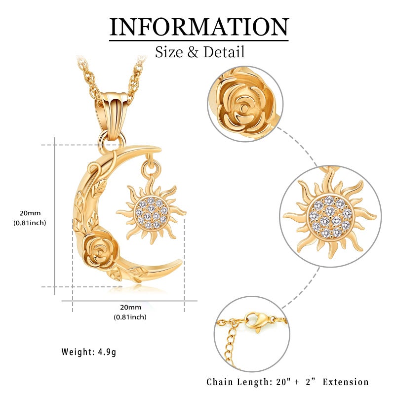shajwo Cremation Jewelry Crescent Moon and Sun Rose Urn Necklaces for Ashes for Women Men Memorial Human Ashes Pendant,Gold - Image 2