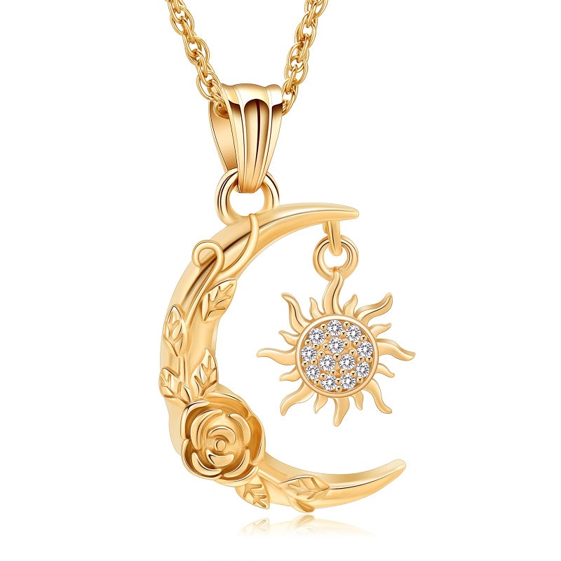 shajwo Cremation Jewelry Crescent Moon and Sun Rose Urn Necklaces for Ashes for Women Men Memorial Human Ashes Pendant,Gold - Image 1