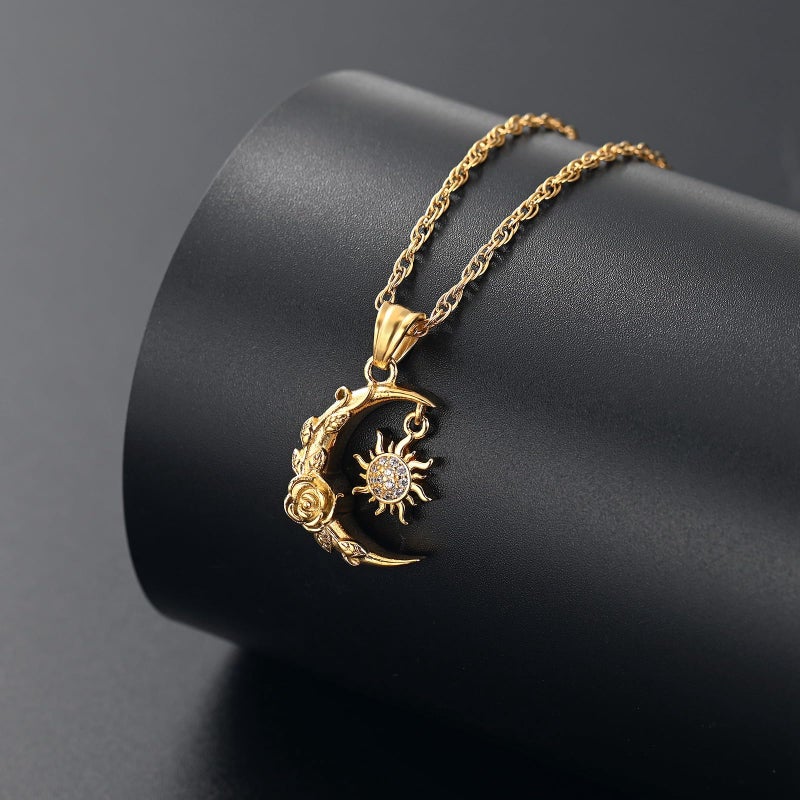 shajwo Cremation Jewelry Crescent Moon and Sun Rose Urn Necklaces for Ashes for Women Men Memorial Human Ashes Pendant,Gold - Image 3