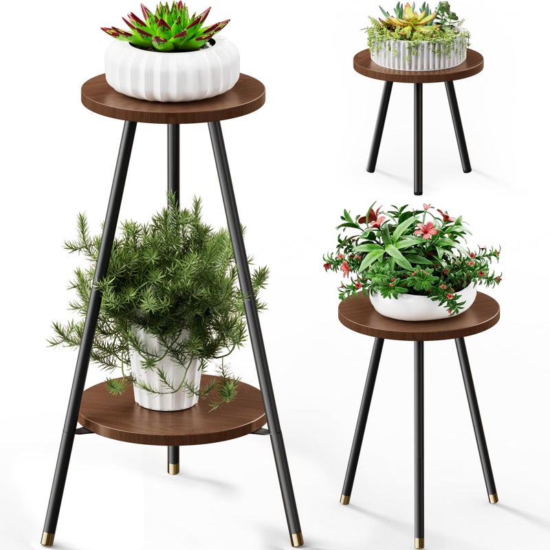 SAKSUN Plant Stand Indoor Outdoor: 2 Tier Plant Stand Indoor 28" Convertible Multi-purpose Holder - Mid Century Modern Decor - Tall Plant Table for Living Room/Balcony/Garden/Patio,Walnut - Image 1