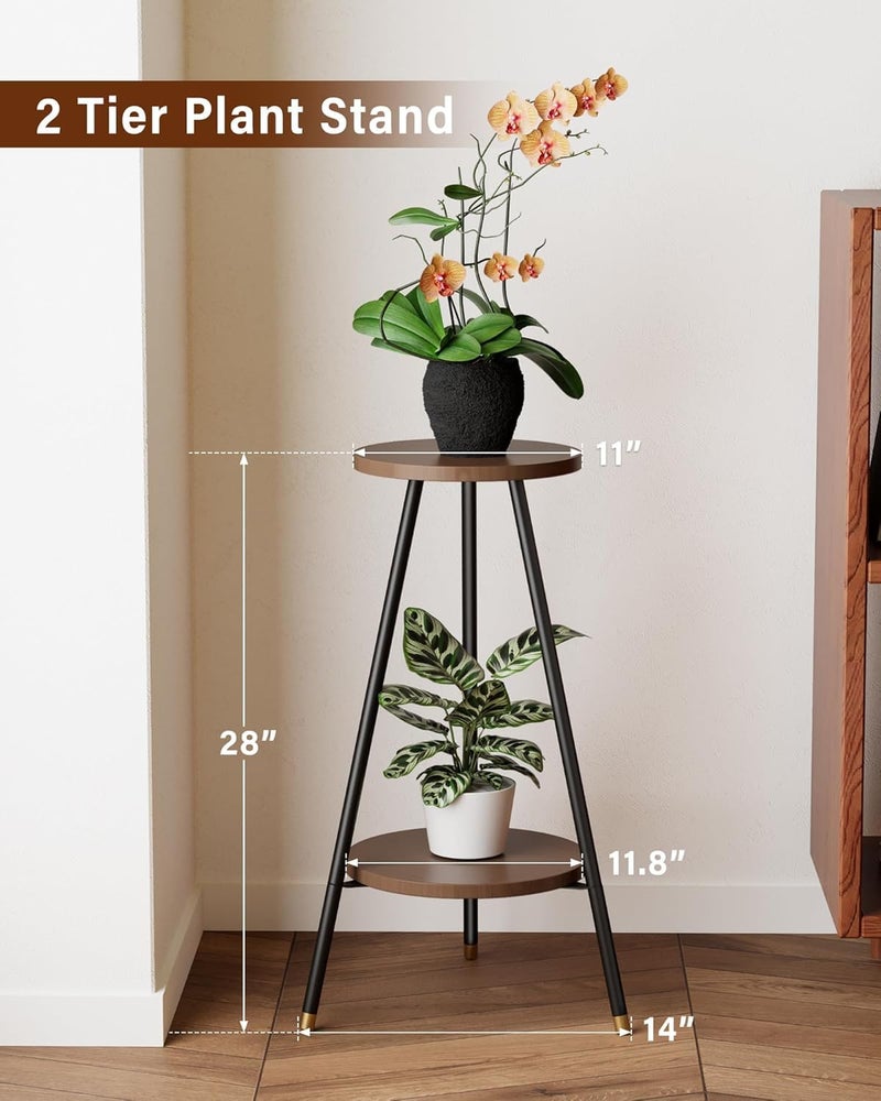 SAKSUN Plant Stand Indoor Outdoor: 2 Tier Plant Stand Indoor 28" Convertible Multi-purpose Holder - Mid Century Modern Decor - Tall Plant Table for Living Room/Balcony/Garden/Patio,Walnut - Image 3