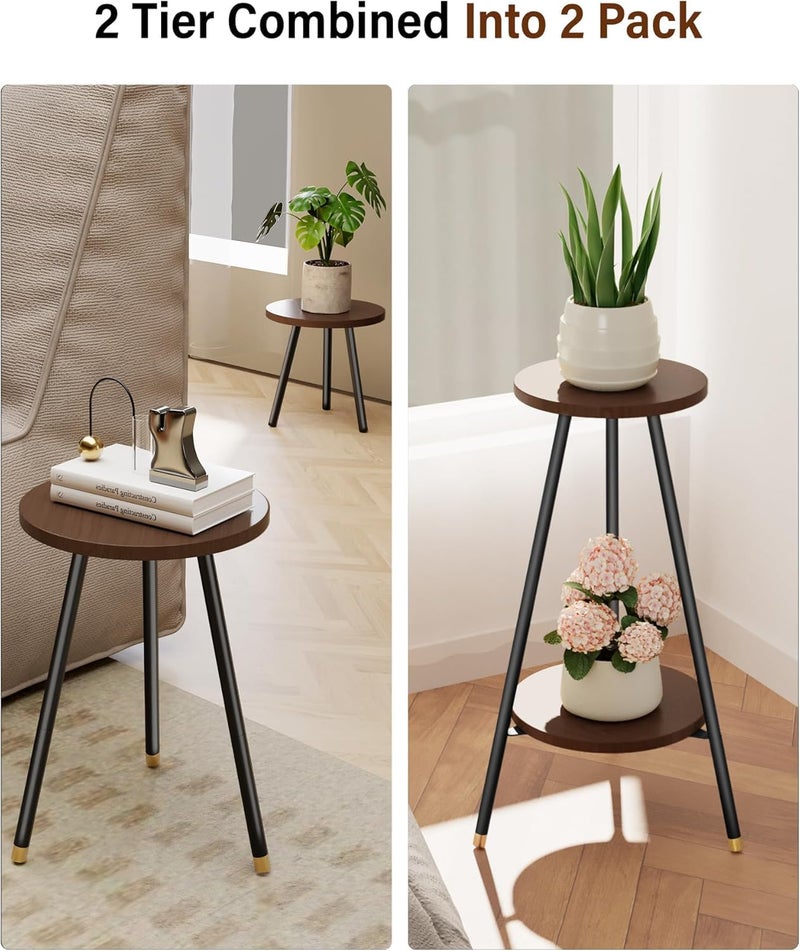 SAKSUN Plant Stand Indoor Outdoor: 2 Tier Plant Stand Indoor 28" Convertible Multi-purpose Holder - Mid Century Modern Decor - Tall Plant Table for Living Room/Balcony/Garden/Patio,Walnut - Image 2