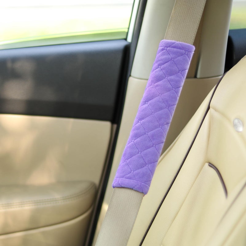 Amooca Soft Auto Seat Belt Cover Seatbelt Shoulder Pad Cushions 2 PCS Universal Fit for All Cars and Backpack for a More Comfortable Driving Violet - Image 2
