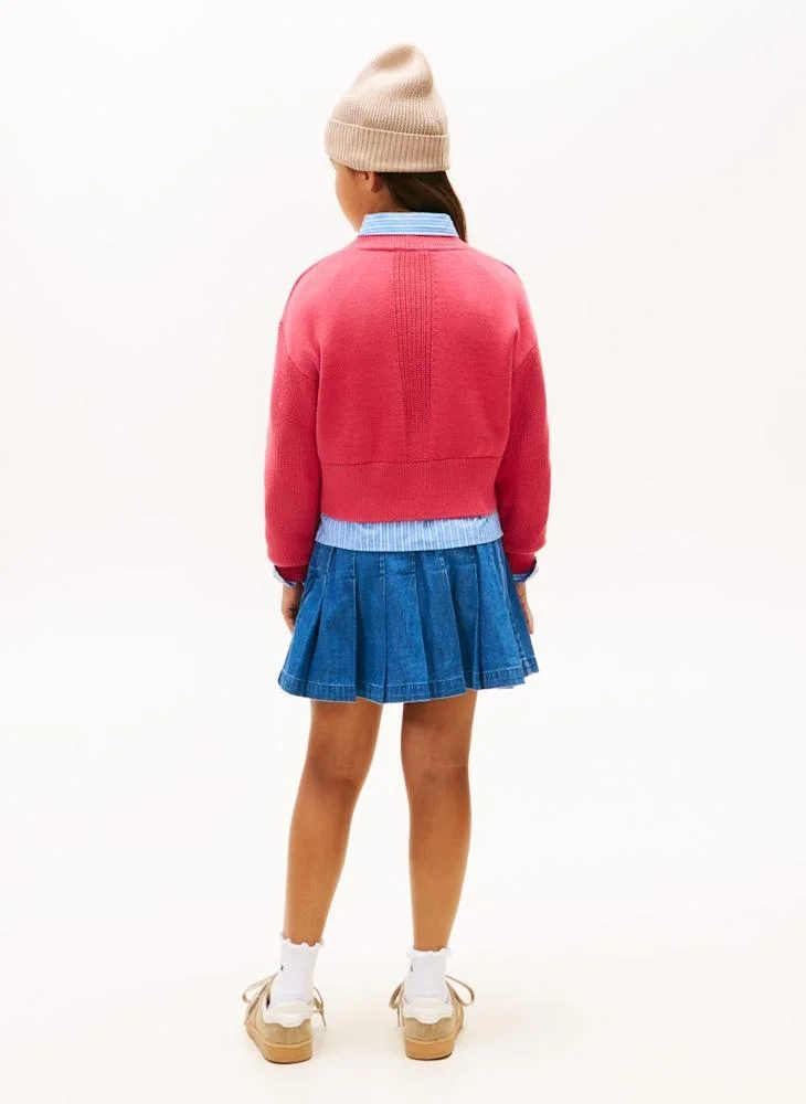 تومي هيلفيغر كنزة بياقة دائرية بشعار للأطفال