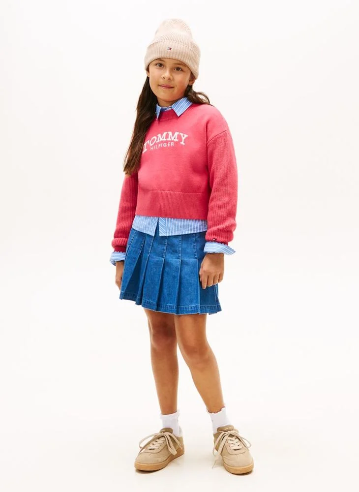 Tommy Hilfiger Vintage Cerise Kids Logo Crew Neck Sweater for Women | Best Price UAE