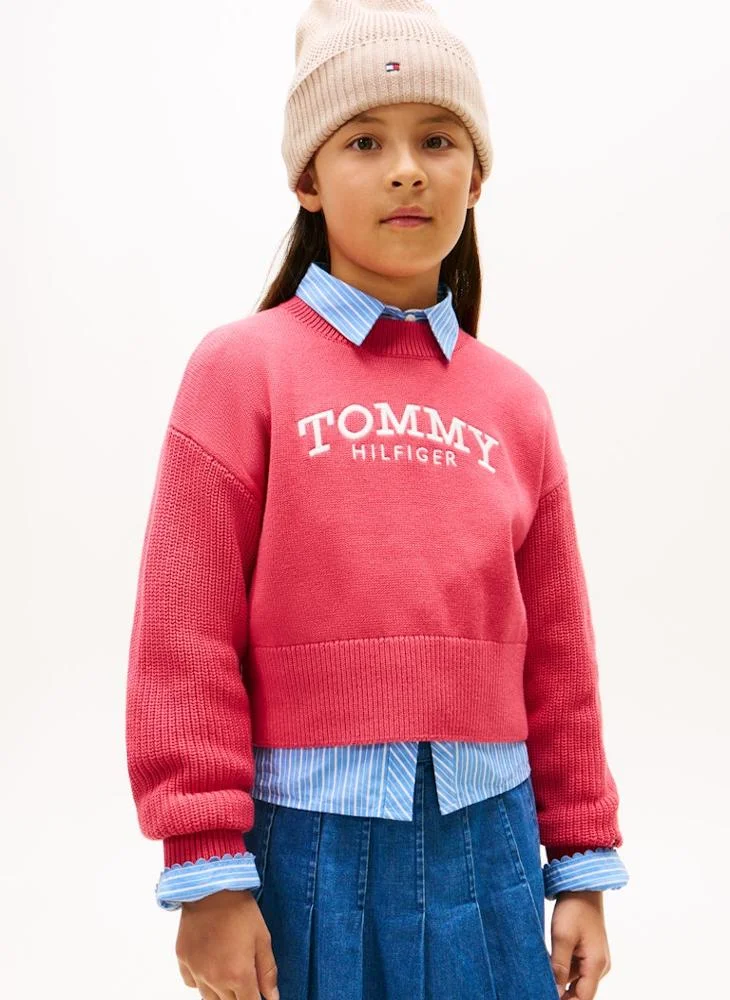 Tommy Hilfiger Vintage Cerise Kids Logo Crew Neck Sweater for Women | Best Price UAE