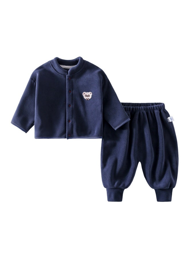 Doxilu Baby Clothes Autumn Winter Fleece Warm Two-piece Set Boys Girls Winter Wear Eyegl Bear Navy Blue 120