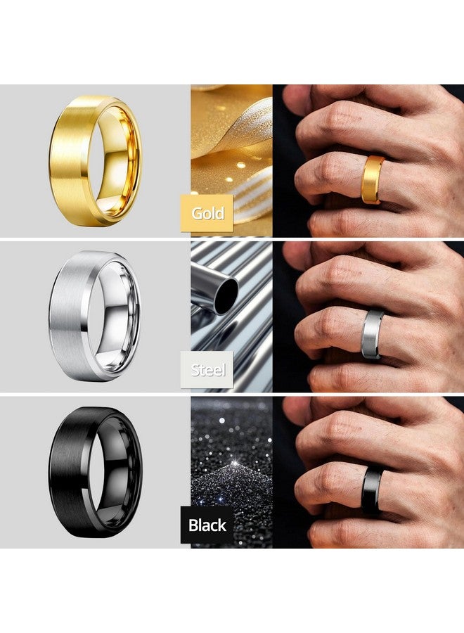 جي ستايل خواتم جيه ستايل من الفولاذ المقاوم للصدأ للرجال، خاتم زفاف بسيط رائع، 8 مم، مجموعة من 3 قطع، مقاس 10.5 - Image 4