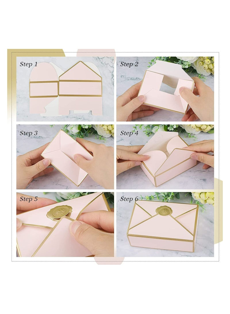 SYOSI Envelope Shape Party Boxes, 25Pcs Baby Pink Cute Bronzing Gift Boxes for Weddings Baby Showers Birthday Party Favour Candy Boxes, Bronzing Knot Wedding Candy Box Gift Box - Image 3