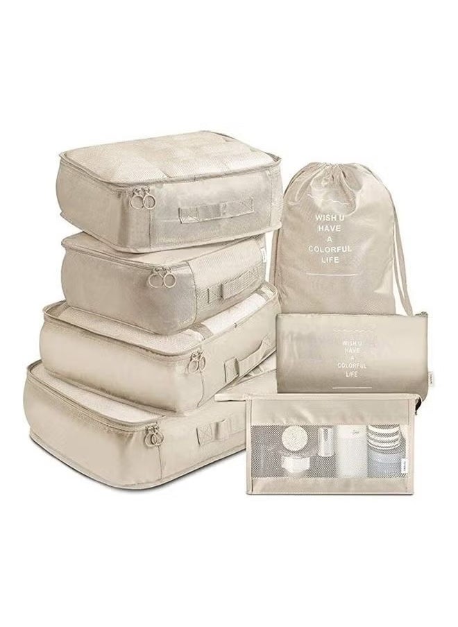 Generic Packing Cubes, 7 Set Travel Storage Bags for Clothes, Lightweight Luggage Travel Packing Organizers for Clothing Sorting, Travel Accessories (Beige)  - Image 1