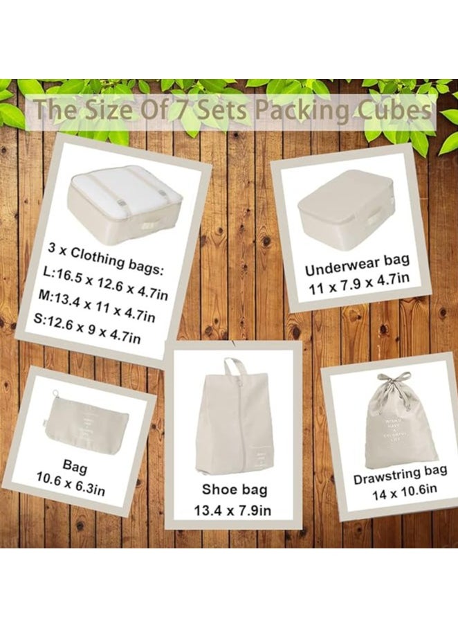 Generic Packing Cubes, 7 Set Travel Storage Bags for Clothes, Lightweight Luggage Travel Packing Organizers for Clothing Sorting, Travel Accessories (Beige)  - Image 4