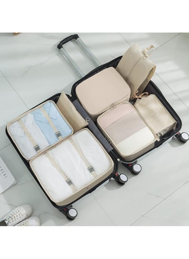 Generic Packing Cubes, 7 Set Travel Storage Bags for Clothes, Lightweight Luggage Travel Packing Organizers for Clothing Sorting, Travel Accessories (Beige)  - Image 5