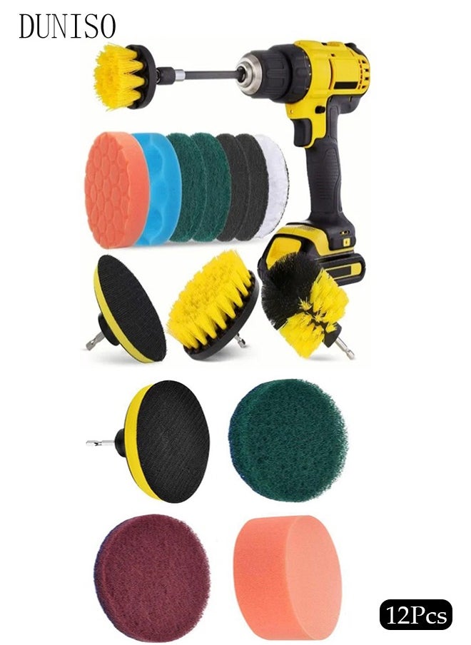 DUNISO 12-piece drill brush attachment set, power brush pads sponge brush for tiles, sinks, tubs, bathrooms, kitchens cars  - Image 1