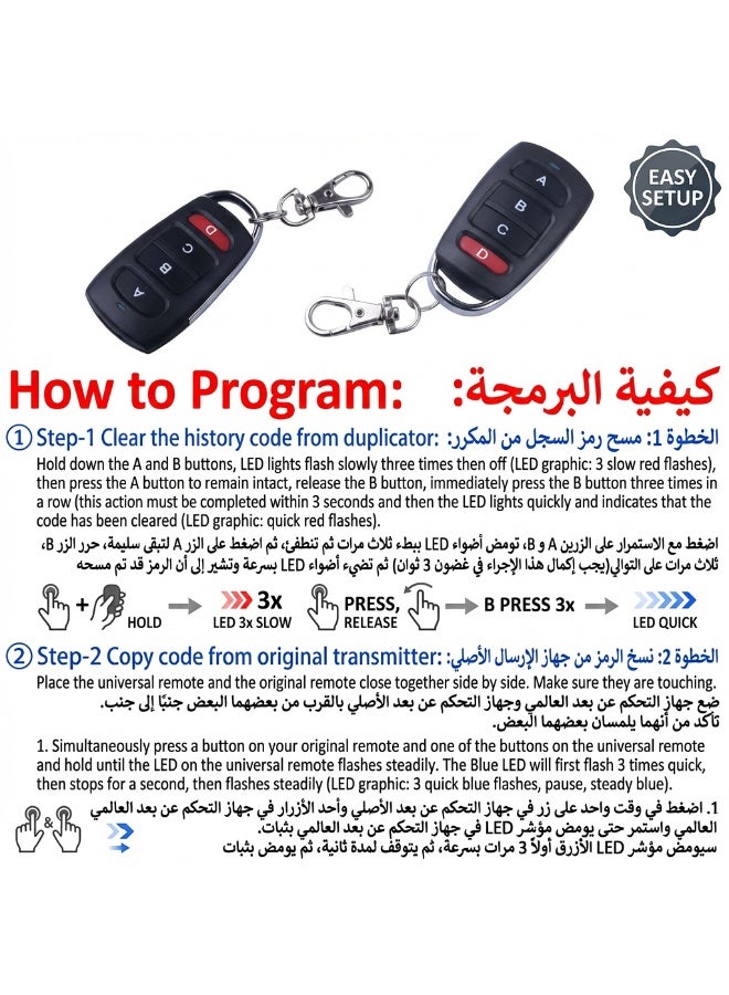 Universal 433.92 Mhz Garage Door Remote, 4 Buttons Cloning Remote Control Key Fob 433mhz for Garage Door, Duplicates Original Remote Controls 2Pcs - Image 5