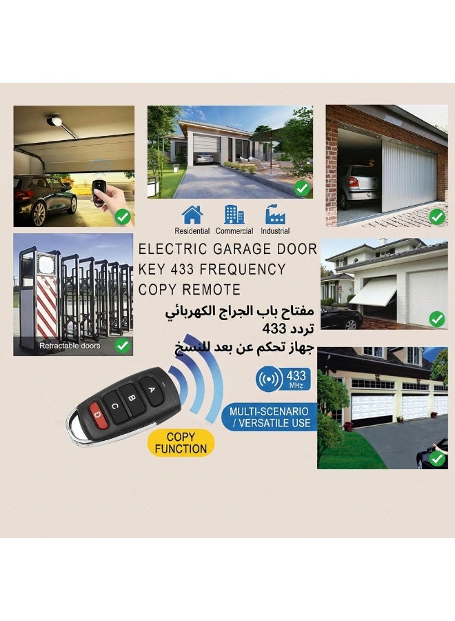 Universal 433.92 Mhz Garage Door Remote, 4 Buttons Cloning Remote Control Key Fob 433mhz for Garage Door, Duplicates Original Remote Controls 2Pcs - Image 3