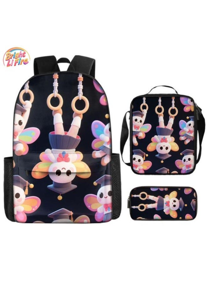 Unlock the new fashion of childish fun! Three-piece set of bags, cartoon elements for children and teenagers (students, children, friends' outings, mountain climbing, schooling, etc. can be used) - 116