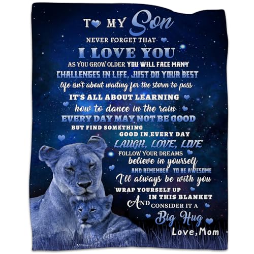 tgruihm to My Son Gifts Blanket from Mom, Blue Lion Blankets for My Son, Sons Gifts from Mom, Christmas Moms to Sons Birthday Gift Super Soft Cozy Flannel Blanket for Bed Sofa Decor 80"x60" - Image 1