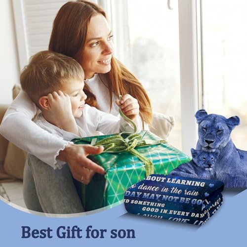 tgruihm to My Son Gifts Blanket from Mom, Blue Lion Blankets for My Son, Sons Gifts from Mom, Christmas Moms to Sons Birthday Gift Super Soft Cozy Flannel Blanket for Bed Sofa Decor 80"x60" - Image 3