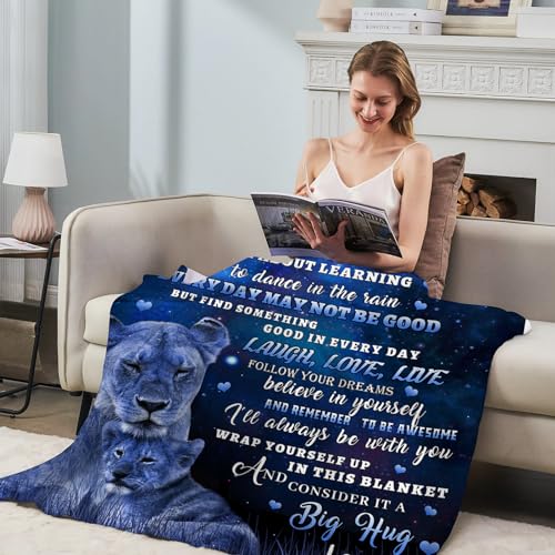 tgruihm to My Son Gifts Blanket from Mom, Blue Lion Blankets for My Son, Sons Gifts from Mom, Christmas Moms to Sons Birthday Gift Super Soft Cozy Flannel Blanket for Bed Sofa Decor 80"x60" - Image 5