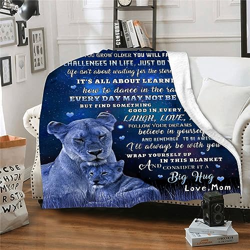 tgruihm to My Son Gifts Blanket from Mom, Blue Lion Blankets for My Son, Sons Gifts from Mom, Christmas Moms to Sons Birthday Gift Super Soft Cozy Flannel Blanket for Bed Sofa Decor 80"x60" - Image 4