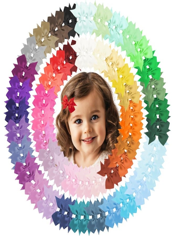 Hoewina Baby Hair Clips, 100PCS 2" Fully Lined Hair Bows for Girls, Toddler Hair Accessories, Alligator Hair Clips for Girls Toddlers Baby Kids Teens (50 Colors in Pairs） - Image 1