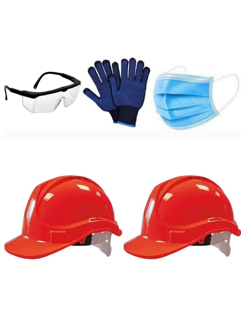ABBASALI SAFETY HELMET HEAVY DUTY PACK OF 2pcs With Goggle, 10 pcs Face Mask & Glove  - Image 1