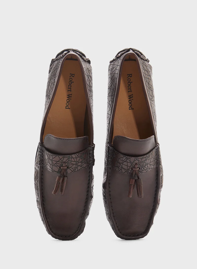 Robert Wood Genuine Leather Tassel Detail Loafers