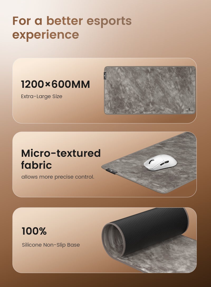 مسافر الكثبان DuneVoyager M5P Relief Grey ماوس باد للألعاب XXXL ‎1200×600×4‎ مم – حجم فائق الكِبر يغطي كامل سطح المكتب، سطح ممتد مقاوم للماء، قاعدة مطاطية مانعة للانزلاق، تحكم سلس وثابت، مع علبة هدايا - Image 3