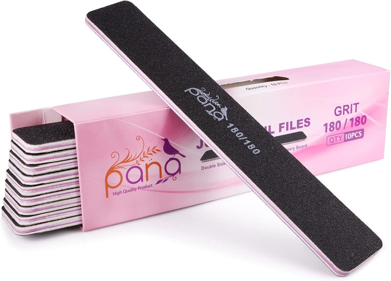 PANA Jumbo Double-Sided Emery Nail File for Manicure, Pedicure, Natural, and Acrylic Nails - Black (Grit 180/180) - 50 Piece Pack