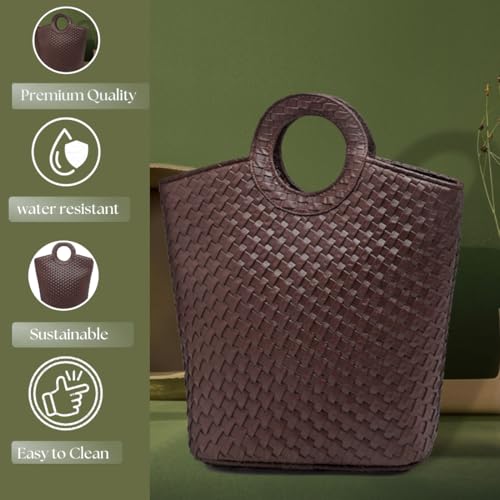 ENSAC Woven Style Comfortable Polyester Handbag for Men & Women(LUNCHBASKET-CHATAIBROWN-1) - Image 2