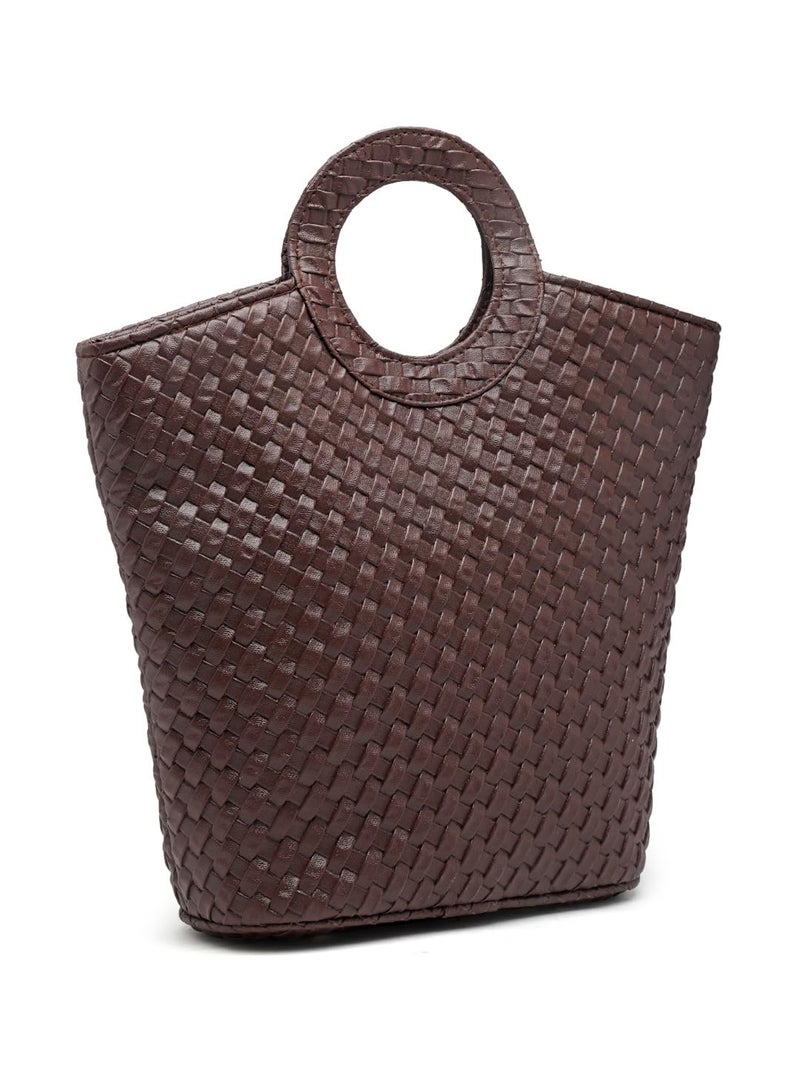 ENSAC Woven Style Comfortable Polyester Handbag for Men & Women(LUNCHBASKET-CHATAIBROWN-1) - Image 1
