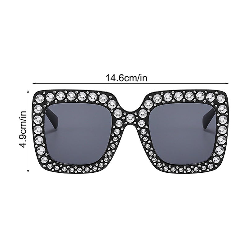 Black Rhinestone Sunglasses Oversized Square Frame UV Protection Women Fashion Shades - Image 5