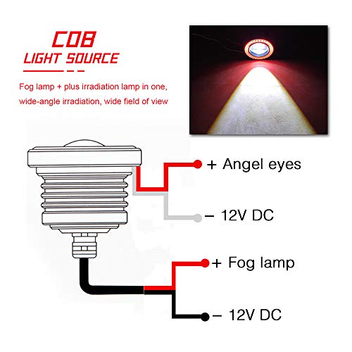 KaiDengZhe 2PCS Super Bright 3.5" Projector Universal LED Fog Light 12V 10W Red COB Halo Angel Eye Rings For Moto Headlight Car Daytime Running Light DRL Driving Light Fog Light Bulb - Image 3