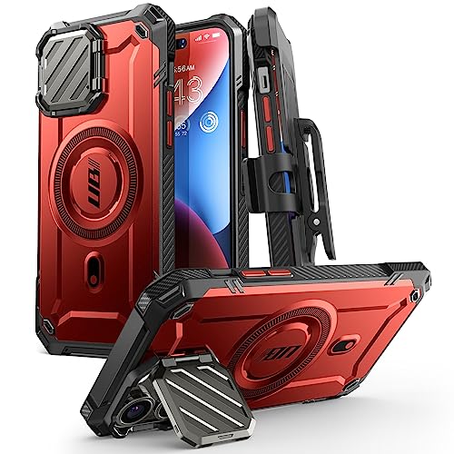 SUPCASE for iPhone 14 Pro Max Case/iPhone 13 Pro Max Case with Camera Cover Stand, [Compatible with MagSafe] [Built-in Belt-Clip] Heavy Duty Magnetic Phone Case for iPhone 14/13 Pro Max, Ruddy - Image 1