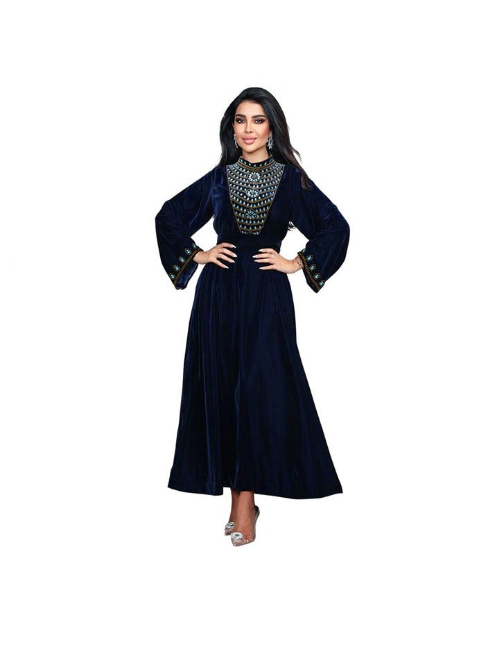 Muslim Lng Sleeve Evening Maxi Dress Blue  - Image 1