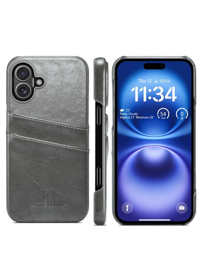 Case For iPhone 16 Fierre Shann Retro Oil Wax Texture Card Slots PU Leather Phone Case