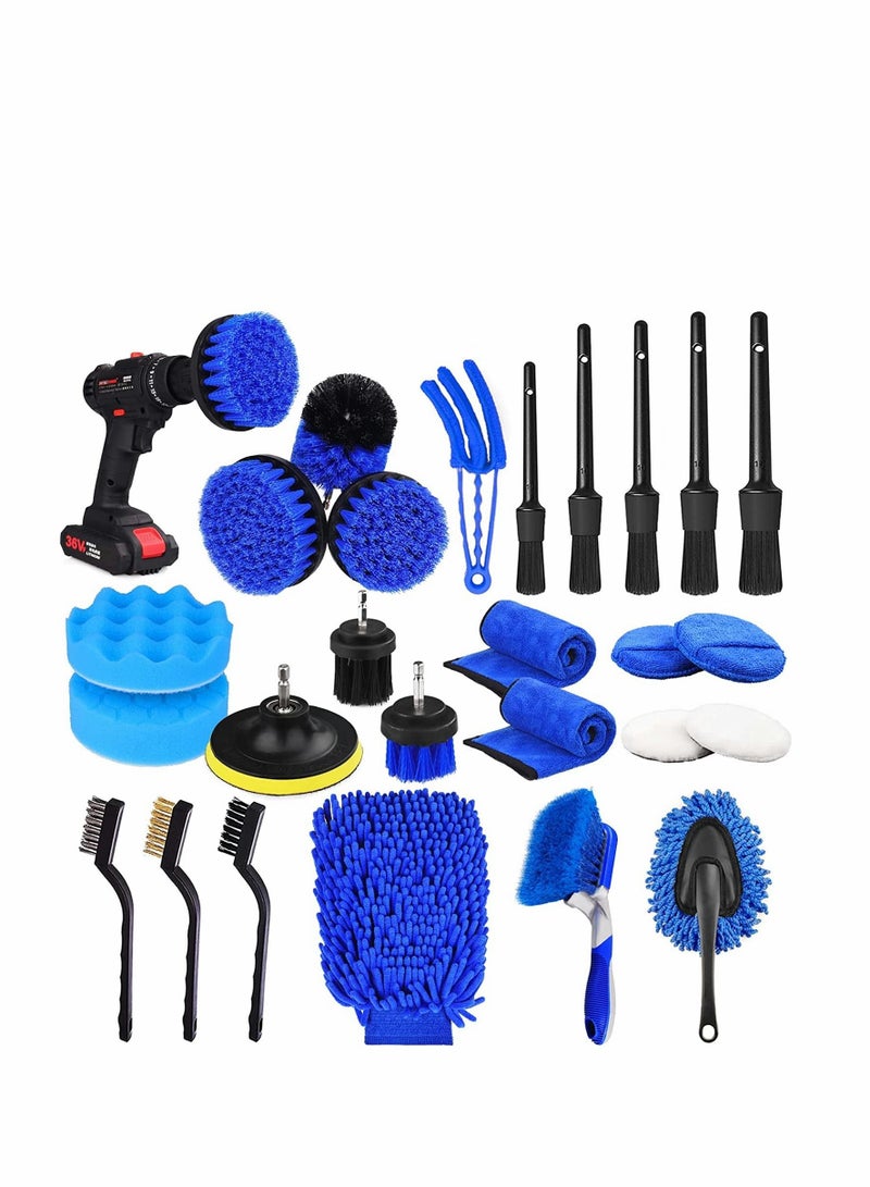 شو وو Car Detailing Brush Set, Kit, 26 Pcs Auto Drill Brushes, Buffing Sponge Pads Cleaning Tools Kit for Interior, Exterior, Wheels, Dashboard - Image 1