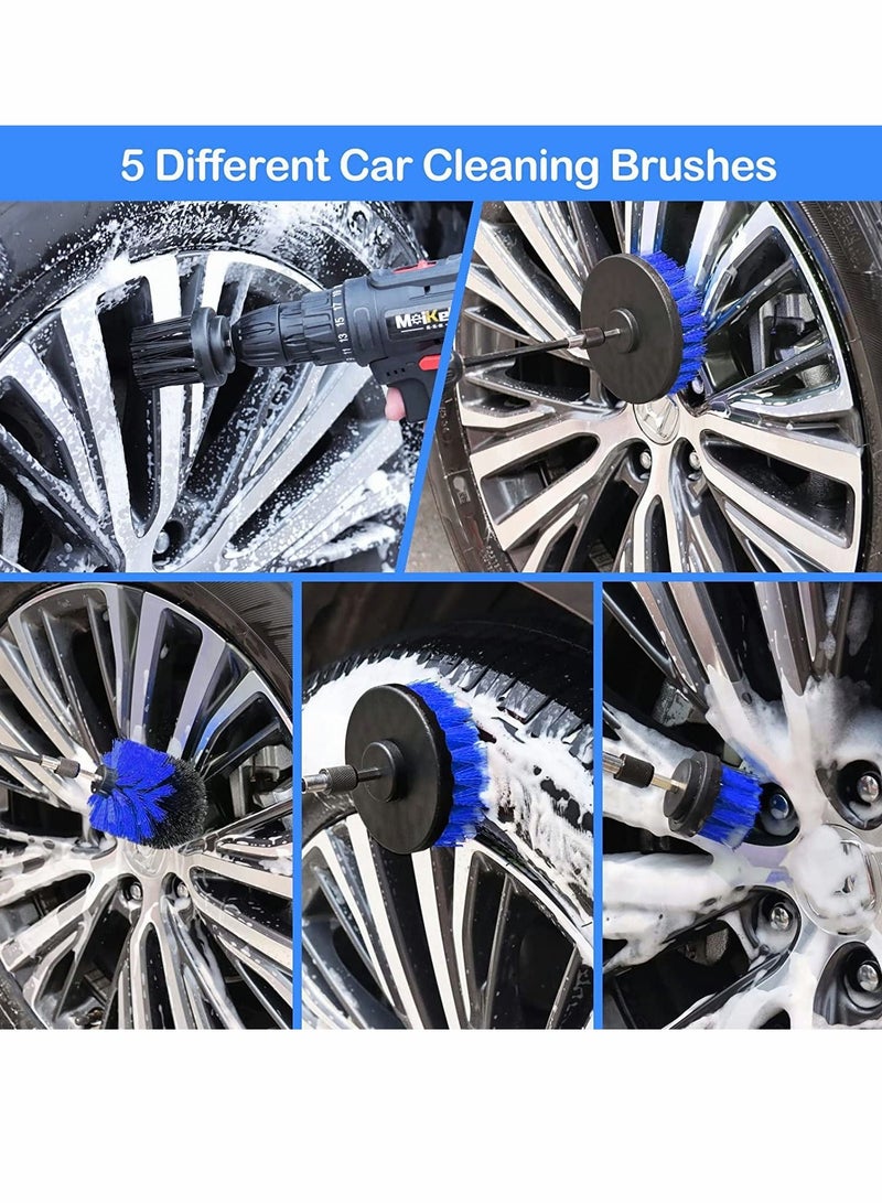 شو وو Car Detailing Brush Set, Kit, 26 Pcs Auto Drill Brushes, Buffing Sponge Pads Cleaning Tools Kit for Interior, Exterior, Wheels, Dashboard - Image 4