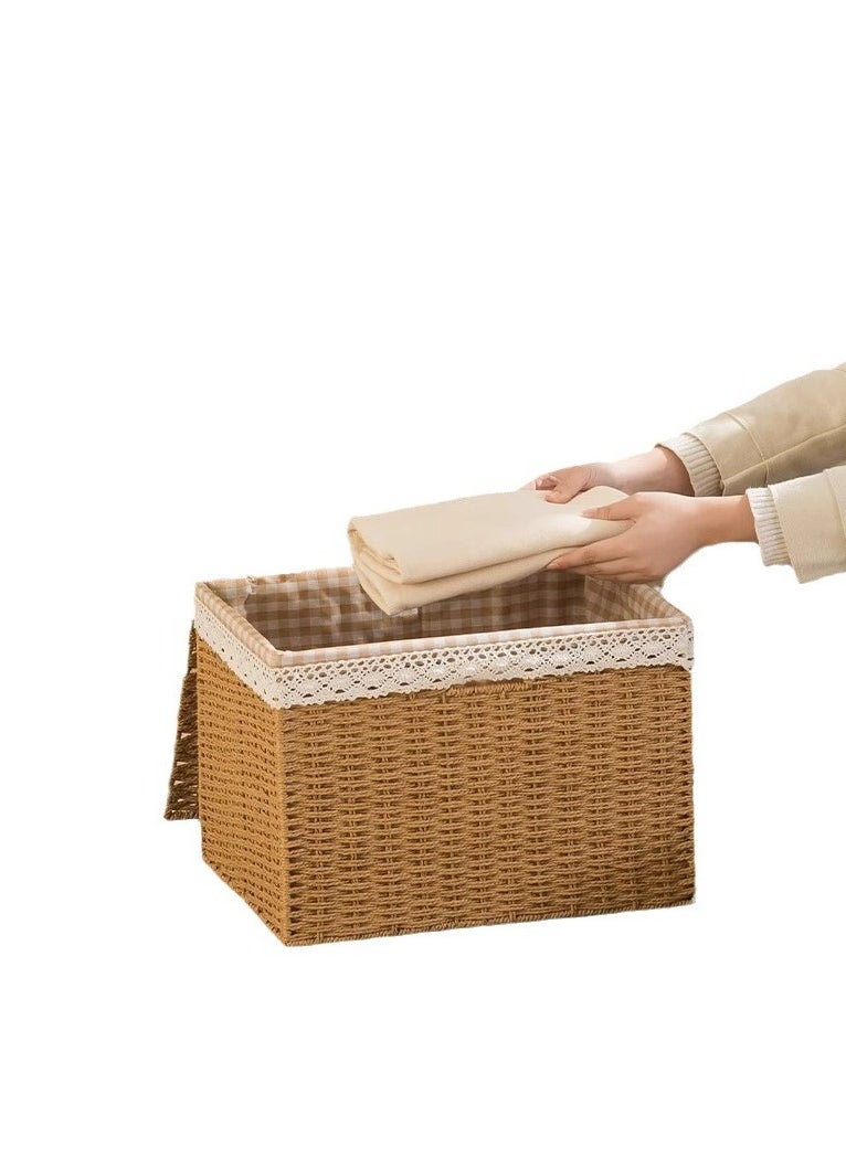 Generic Rattan Storage Baskets with Lid, Set 1 Basket With Lid Decorative Storage Rectangle Rattan Storage Basket With Lid Large Rattan Storage Box （Brownish-yellow）  - Image 1